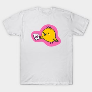 Cute Little Yellow Bird With Love Note T-Shirt